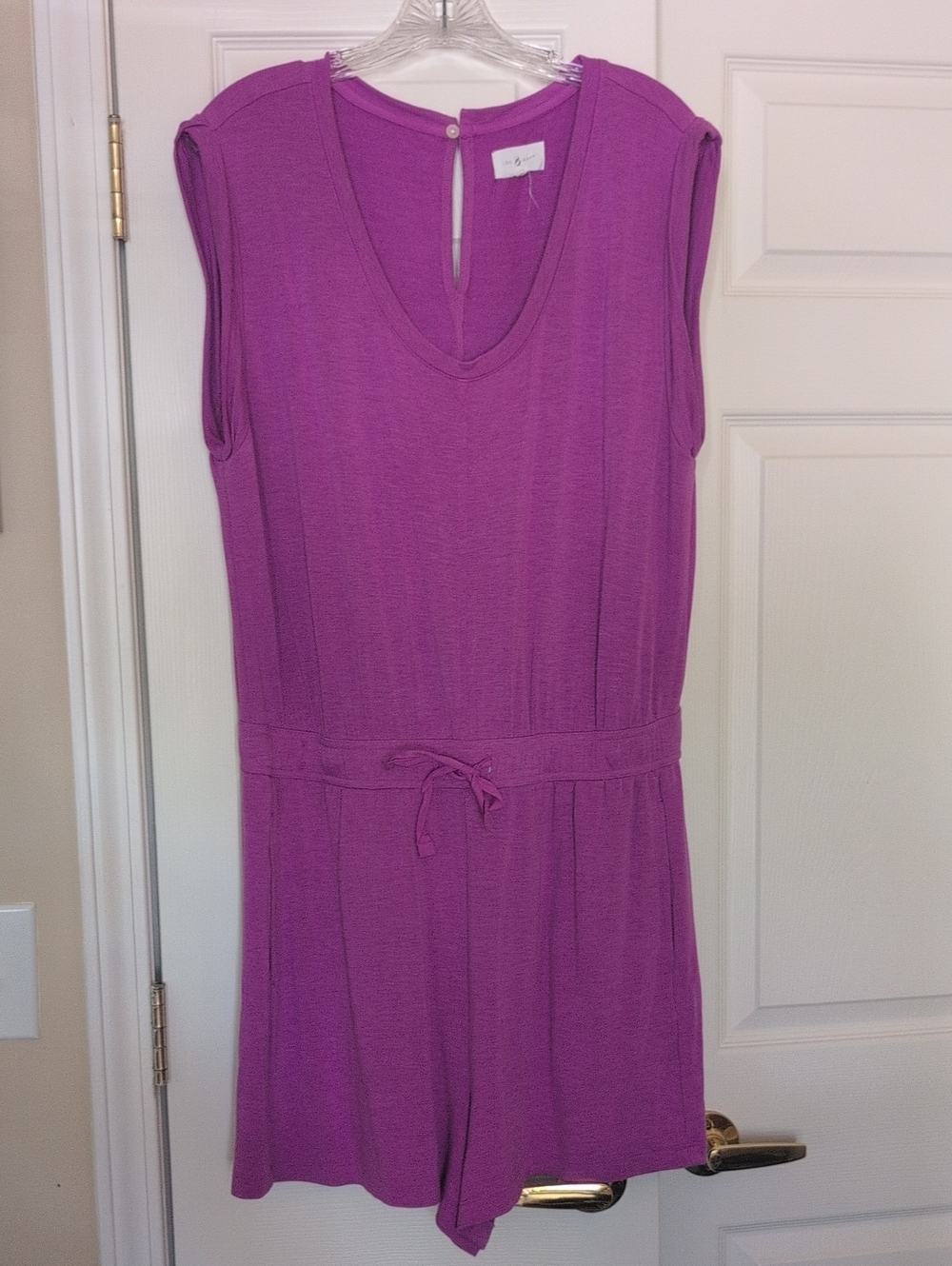 Lou & Grey Purple Sleeveless Knit Romper with Drawstring